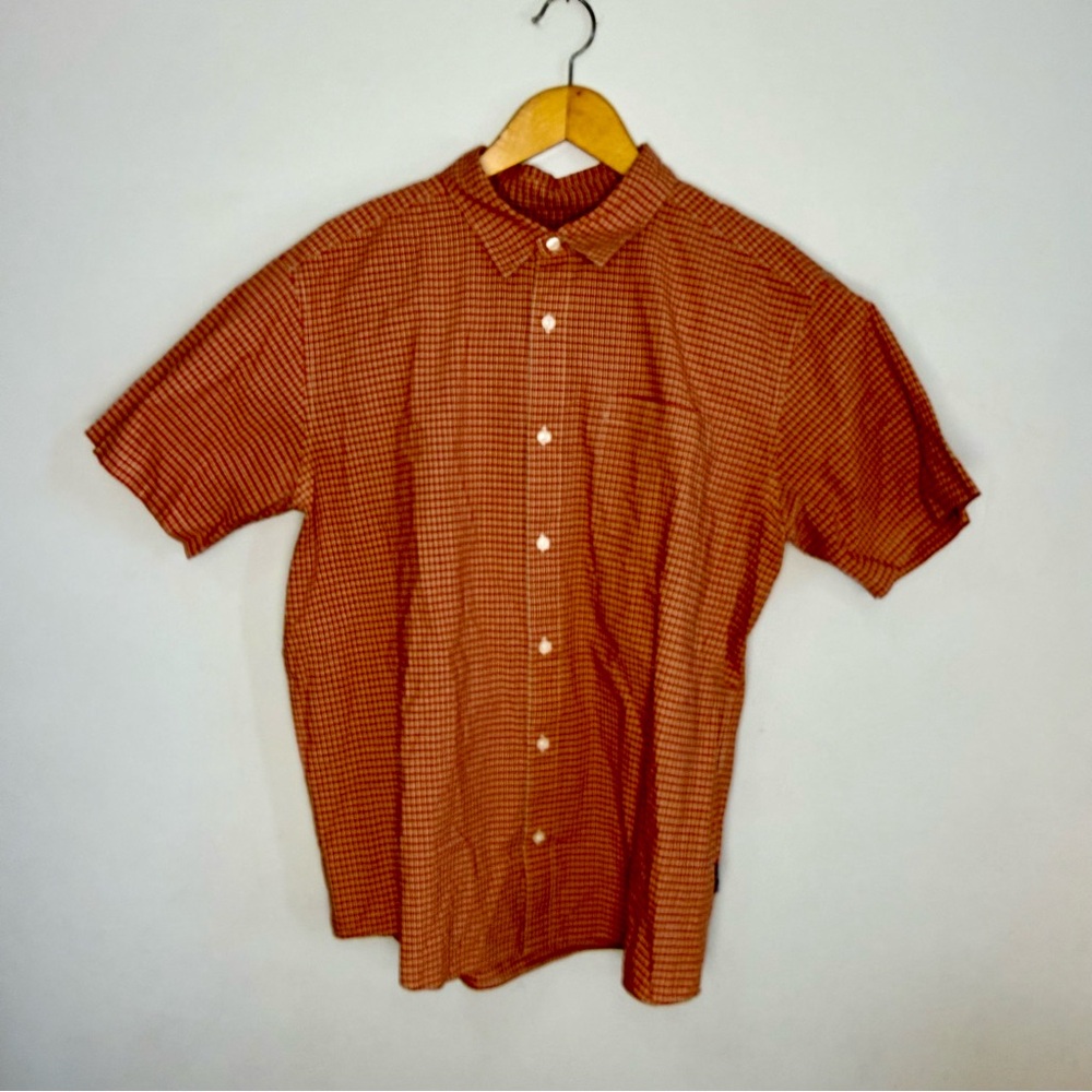 Patagonia Men's Fezzman Orange Checkered Short Sleeve Button Down Shirt | L